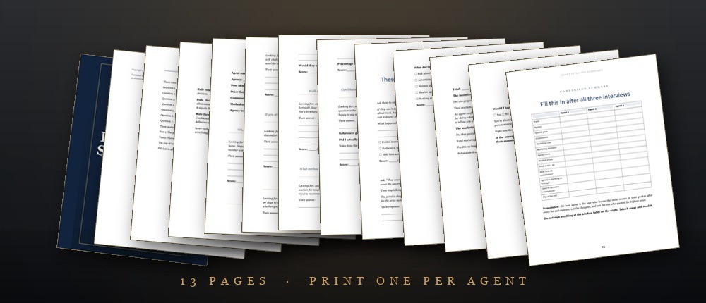 All thirteen pages of the scorecard, fanned out, ending on the three-agent comparison summary